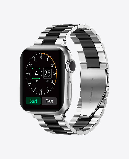 Bracelet Apple Watch en Acier Boucle Simple - Argent / Noir