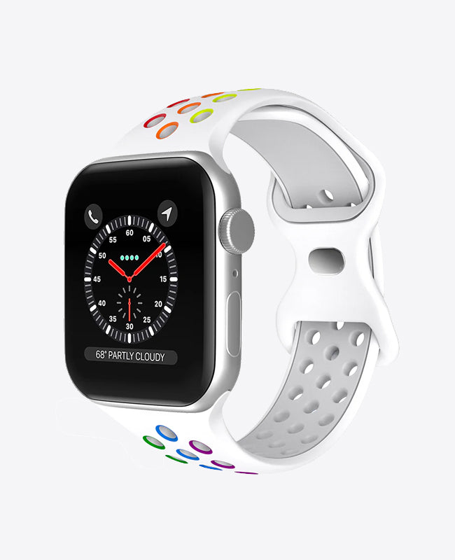 Bracelet Apple Watch Sport en Silicone - Blanc / Arc-en-Ciel