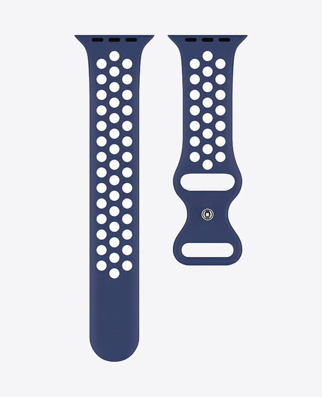 Bracelet Apple Watch Sport en Silicone - Bleu Nuit / Blanc