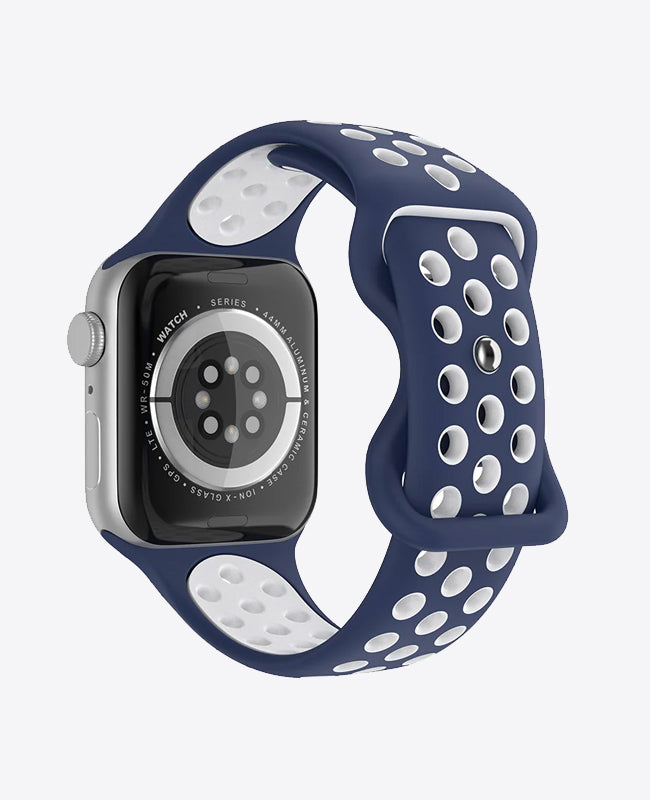 Bracelet Apple Watch Sport en Silicone - Bleu Nuit / Blanc