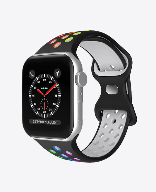 Bracelet Apple Watch Sport en Silicone - Noir / Arc-en-Ciel