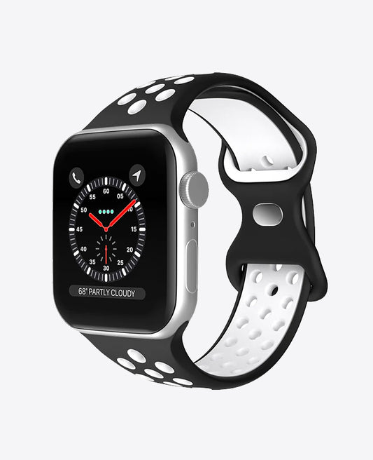 Bracelet Apple Watch Sport en Silicone - Noir / Blanc