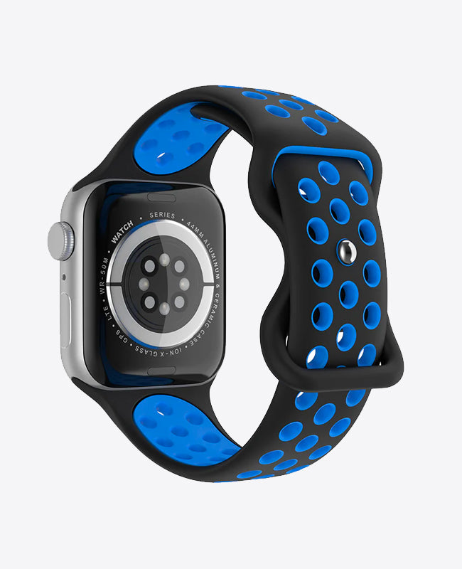 Bracelet Apple Watch Sport en Silicone - Noir / Bleu