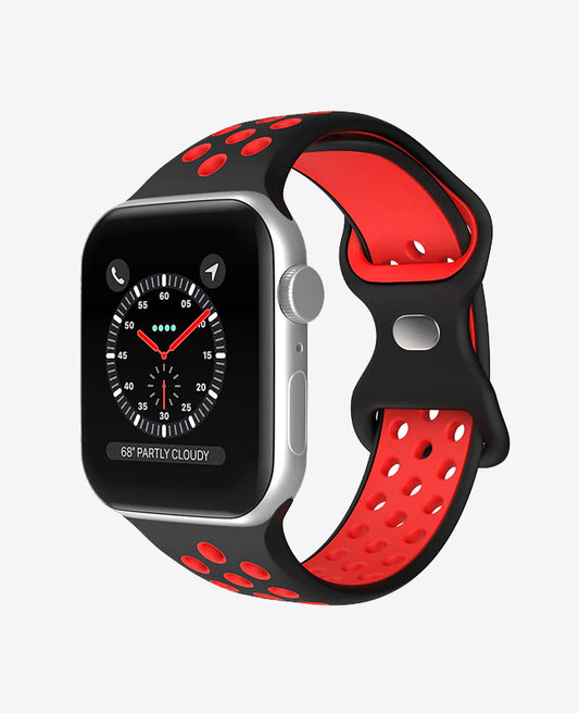 Bracelet Apple Watch Sport en Silicone - Noir / Rouge