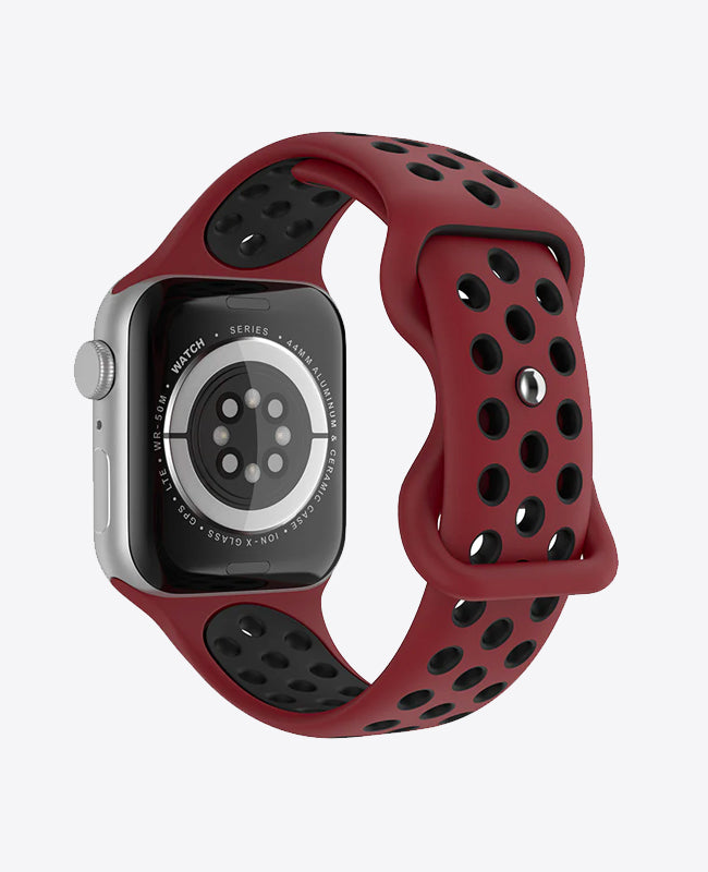 Bracelet Apple Watch Sport en Silicone - Rouge Bordeaux / Noir