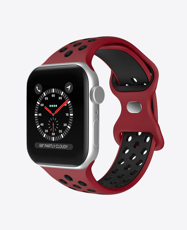 Bracelet Apple Watch Sport en Silicone - Rouge Bordeaux / Noir