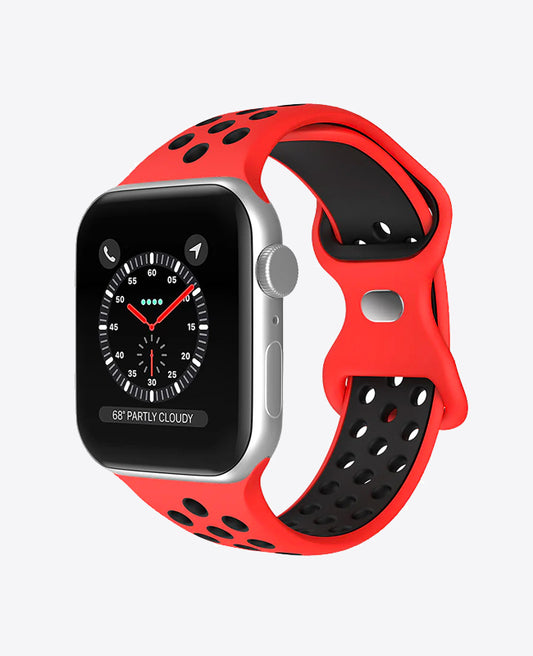 Bracelet Apple Watch Sport en Silicone - Rouge / Noir